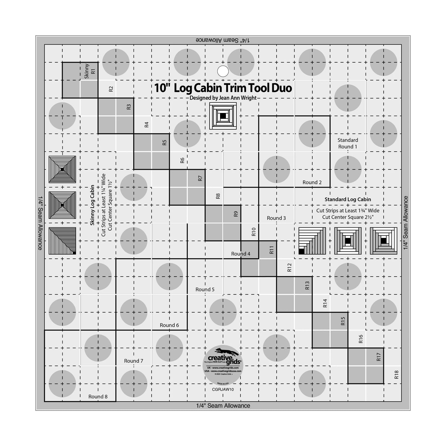 Herramienta de Recorte Log Cabin de 10 pulgadas de Creative Grids Duo