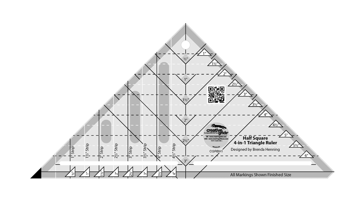 Regla de Quilt Triangular 4-en-1 de Creative Grids para Mitades de Cuadrado