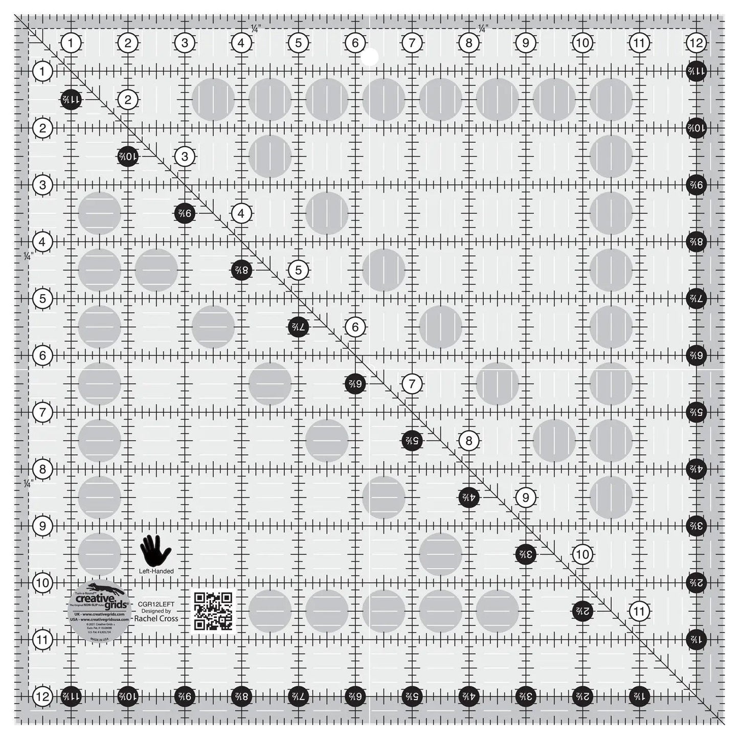 Regla de Quilt para Zurdos Creative Grids 12-1/2in Cuadrada