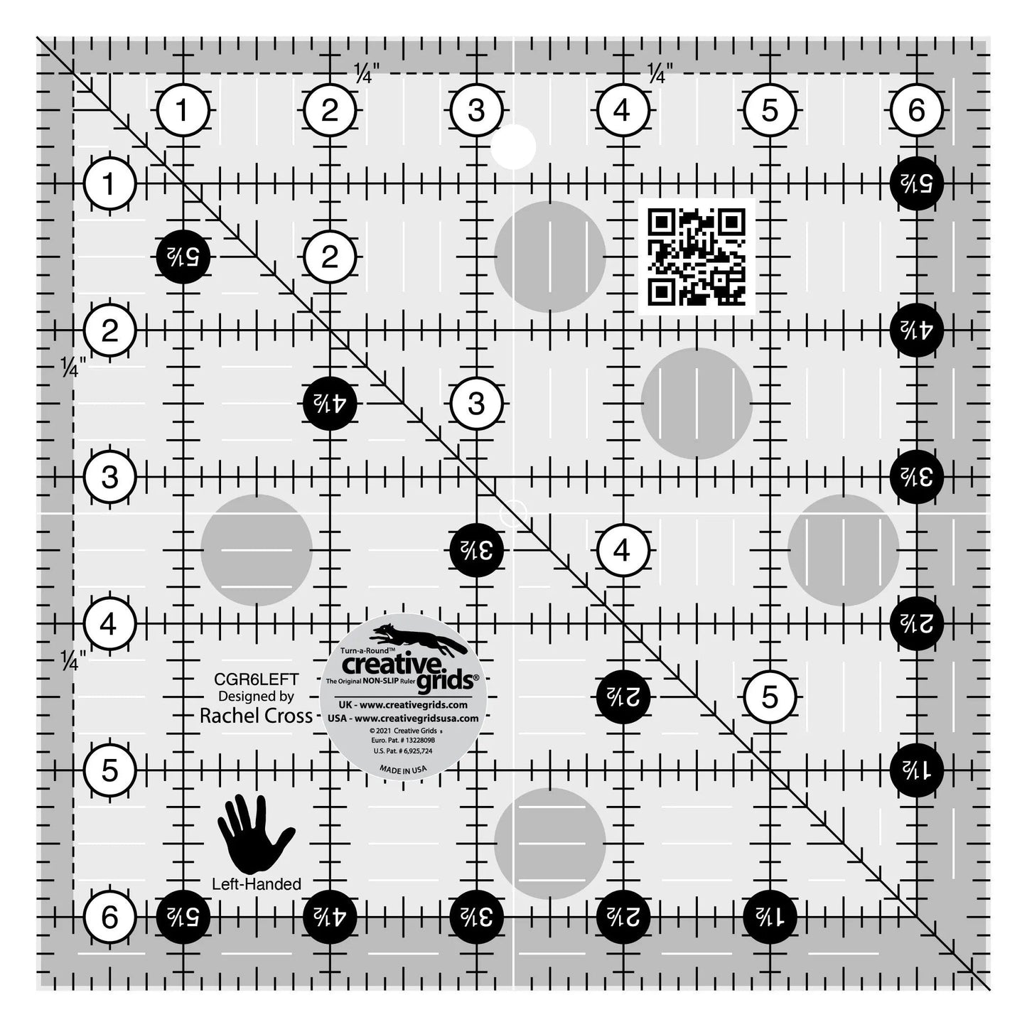 Regla de Quilt para Zurdos Creative Grids 6-1/2in Cuadrada