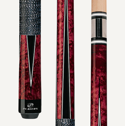 Players Crimson Brdsye Mple w/Black/White Pts Graphic, Black and White Linen Wrap Cue Stick - Korvel