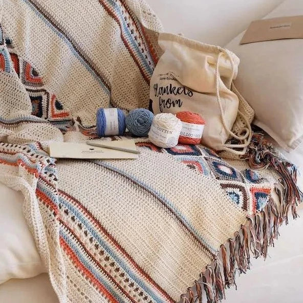 Kit de jeté d'été bohème : Crochetez votre propre couverture confortable