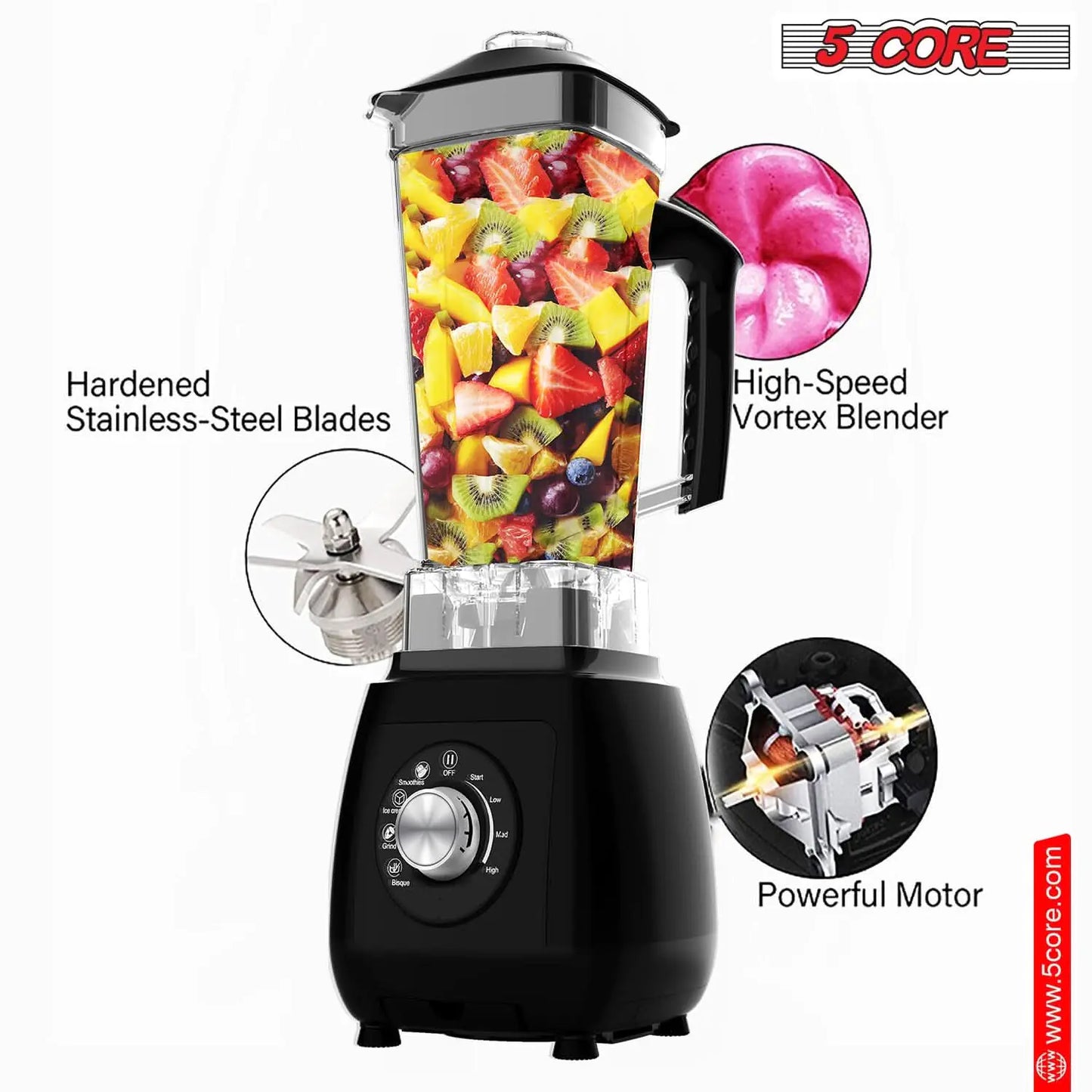 Mezcladora de mostrador 5Core 2000W con jarra de 68oz