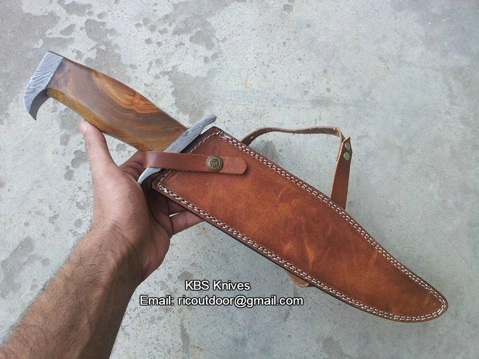 Ultimate Rambo Knife – 17" Handcrafted Damascus Steel Blade with Premium Rosewood Handle - Korvel