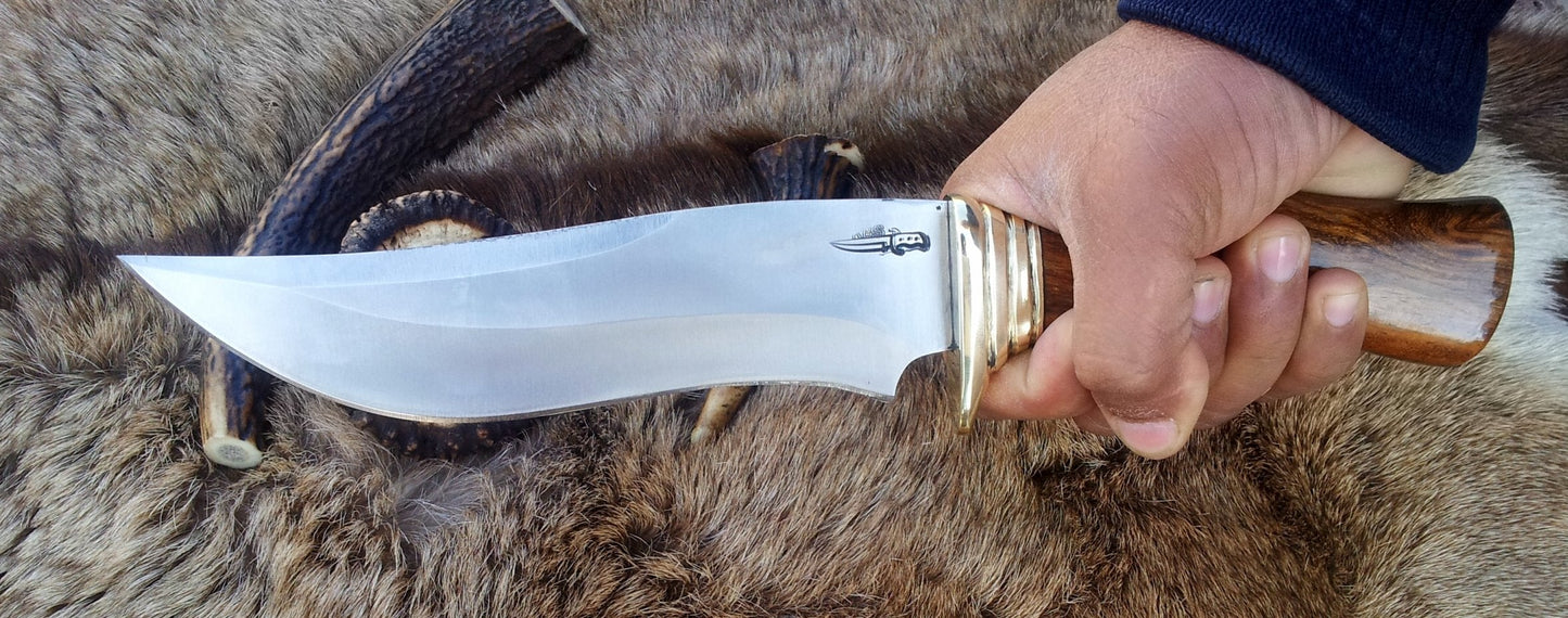 Premium Custom Hunting Bowie Knife - 12" D2 Steel Blade & Rosewood Handle - Korvel
