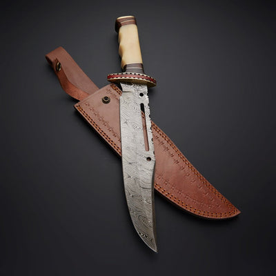 Custom Handmade Damascus Bowie Knife - Rambo First Blood Edition with Rosewood & Bone Handle - Korvel