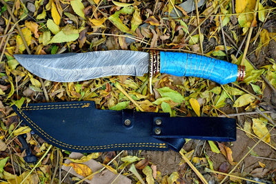 Exquisite Custom Damascus Gurkha Kukri with Turquoise Handle - Korvel