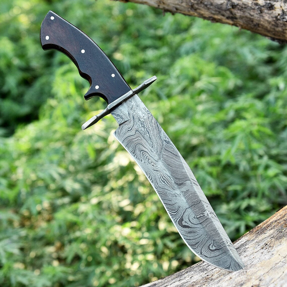 Premium 13" Handmade Bowie Knife with Damascus Steel Blade and Elegant Rosewood Handle - Korvel