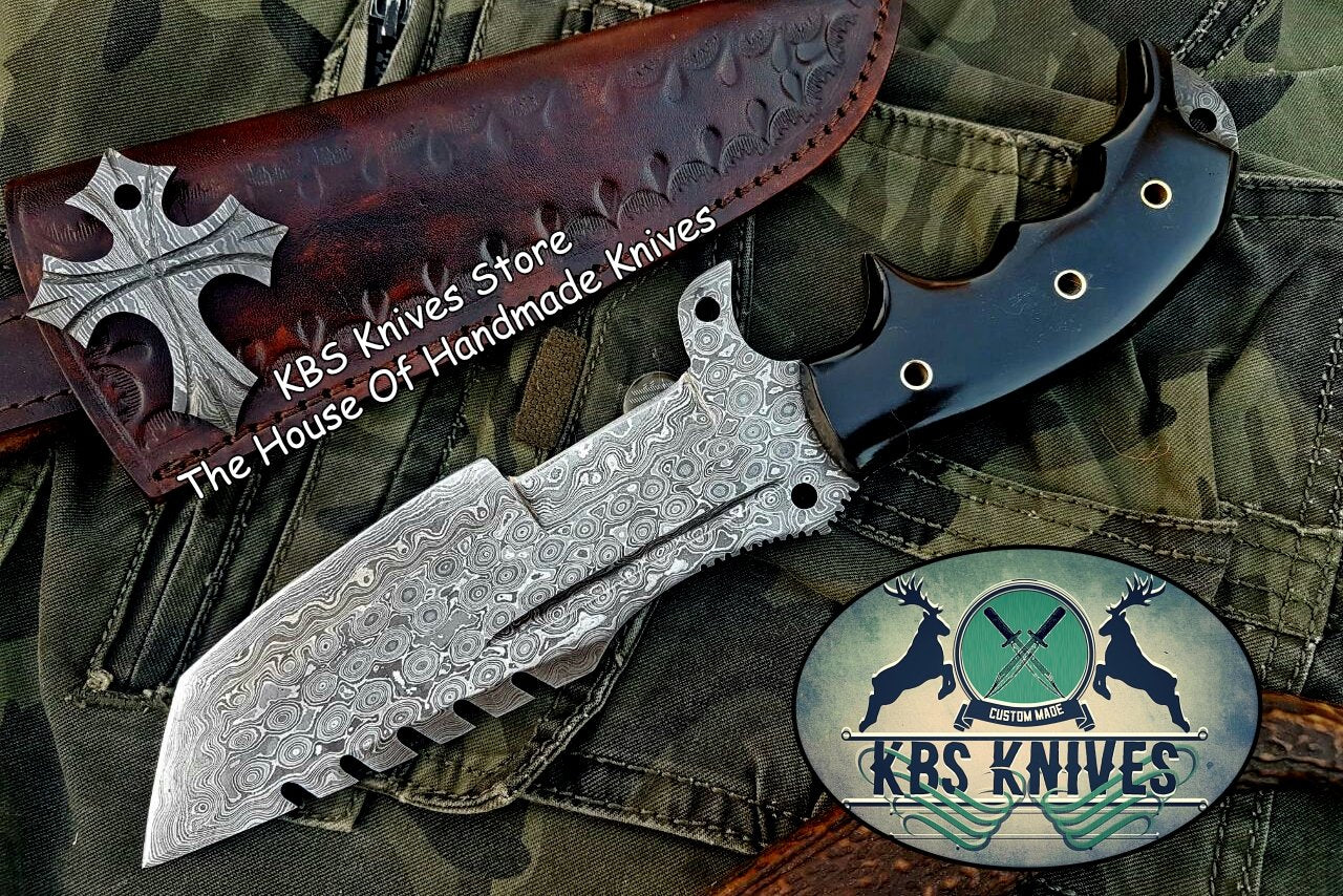 Premium Custom Damascus Steel Tanto Tactical Tracker Knife - Perfect for Survival & Outdoor Adventures | KBS Knives - Korvel