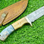Artisan Damascus Steel Hunting Knife – Olive Wood & Resin Grip with Leather Sheath - Korvel