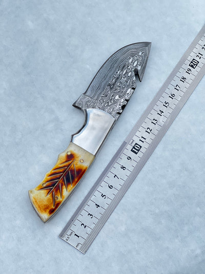 Custom Damascus Steel Hunting Knife with Exotic Handle - 7.5" Premium Blade & Leather Sheath - Korvel