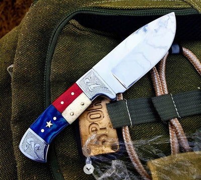 Premium Custom Engraved D2 Steel Texas Hunting Knife - 8.5 Inch Bone & Exotic Wood Handle - Korvel