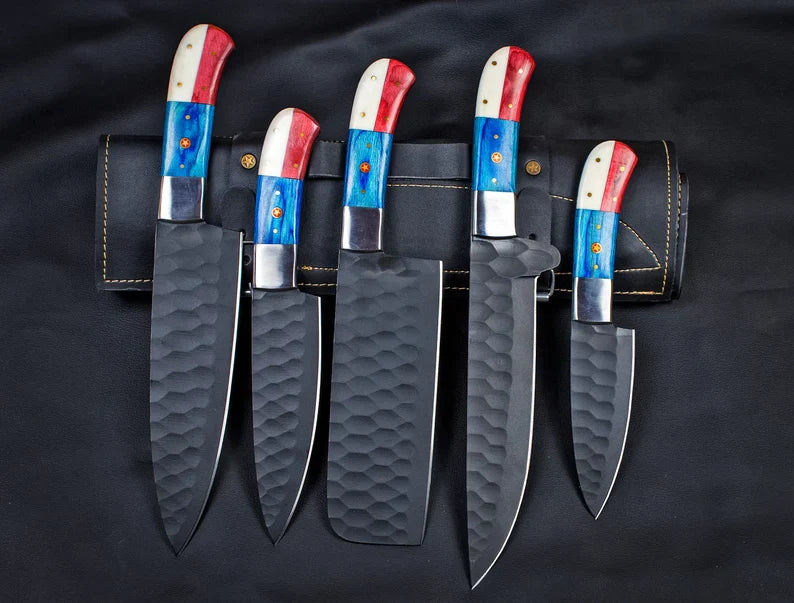 Premium Handcrafted Carbon Steel Chef Knife Set – 5 Piece BBQ & Culinary Collection | Ideal Gift for Him - Korvel