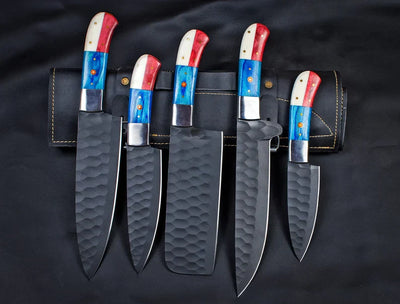 Premium Handcrafted Carbon Steel Chef Knife Set – 5 Piece BBQ & Culinary Collection | Ideal Gift for Him - Korvel