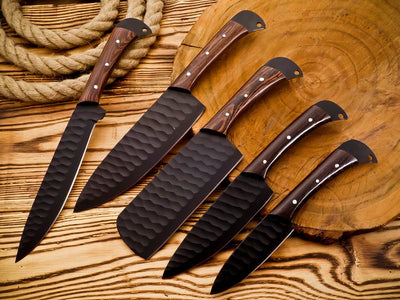 Premium 5-Piece Kitchen Knife Set – Forged Steel Blades with Rosewood Handles & Leather Sheath - Korvel