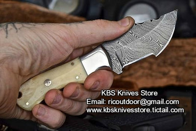 Premium Custom Damascus Steel Tracker Knife - 7" Full Tang with Bone Handle & Leather Sheath | Perfect for Survival & Tactical Use | KBS Kni - Korvel