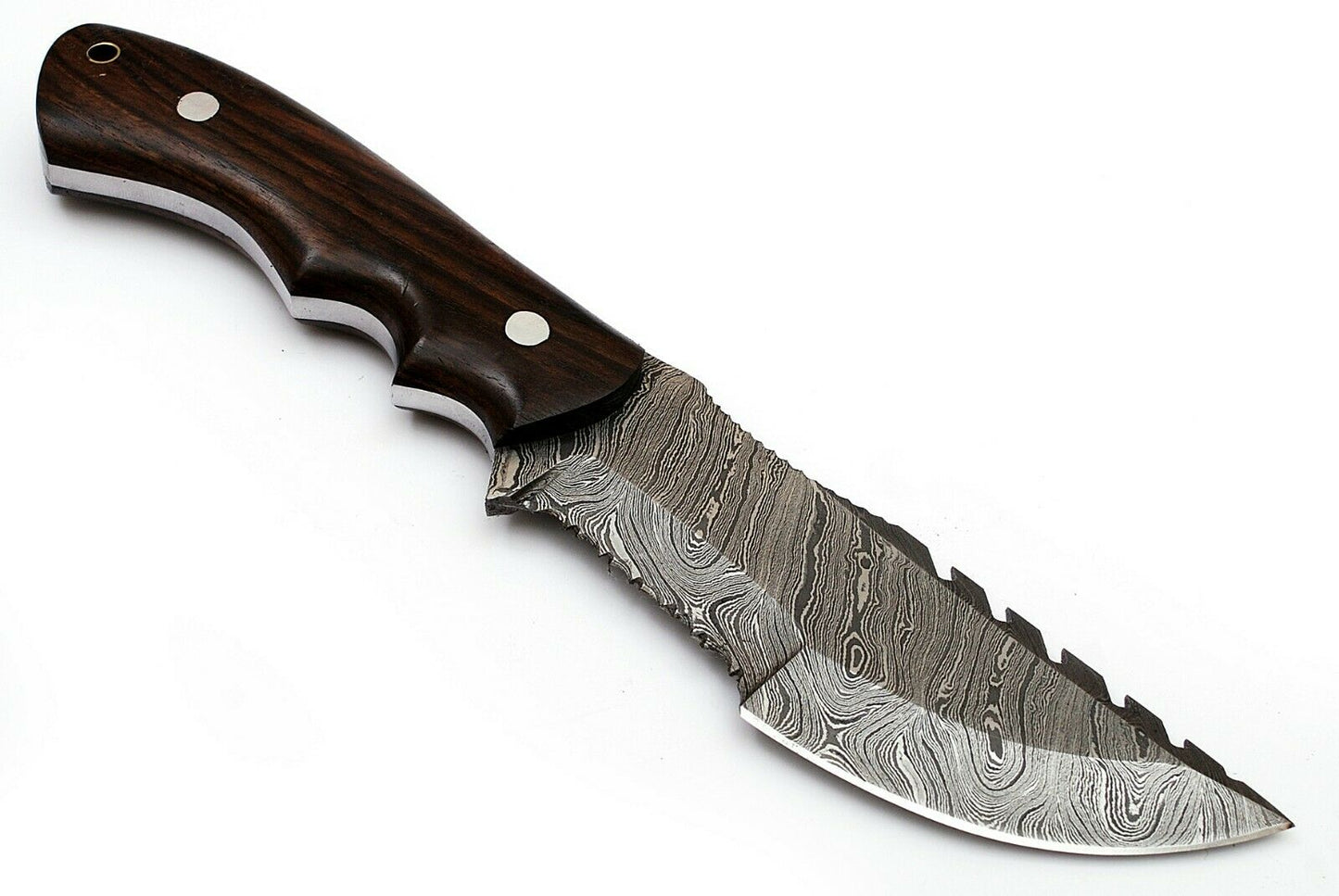 Premium Custom Damascus Steel Tom Brown Tracker Knife - 10" Rosewood Handle with Leather Sheath | Perfect for Survival & Tactical Use - Korvel