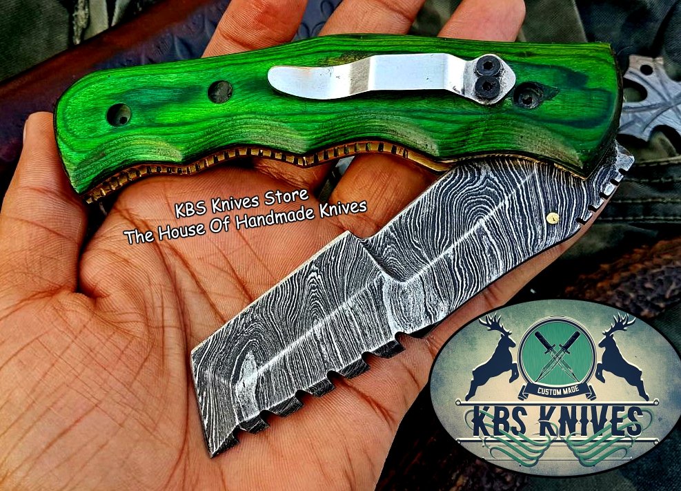 Premium Custom Damascus Steel Tanto Folding Knife - Ultimate Tactical Companion for Survival & Adventure | KBS Knives - Korvel