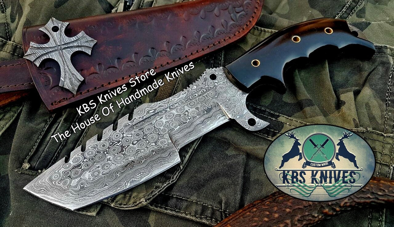 Premium Custom Damascus Steel Tanto Tactical Tracker Knife - Perfect for Survival & Outdoor Adventures | KBS Knives - Korvel