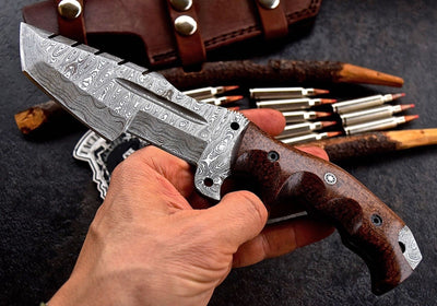 Premium Custom Damascus Steel Tanto Tactical Tracker Knife - Perfect for Outdoor Adventures | KBS Knives - Korvel