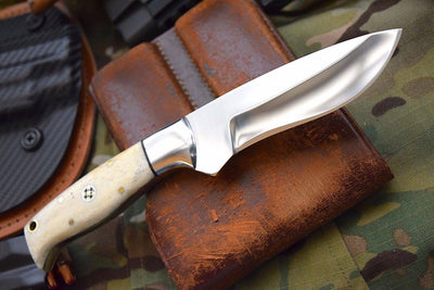 Premium Custom J2 Steel ELK Skinning Knife - 9" Bone Handle & Leather Sheath by KBS Knives - Korvel