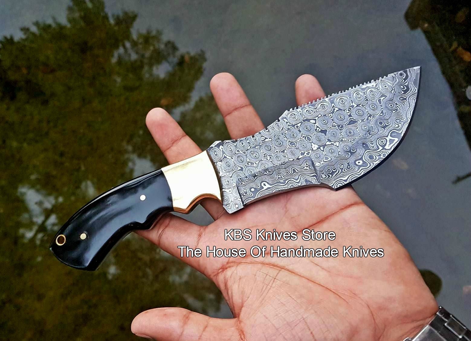 Premium Custom Raindrops Damascus Steel Tom Brown Tracker Knife - Perfect for Outdoor Survival & Tactical Use | KBS Knives - Korvel