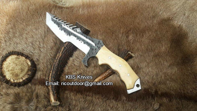 Premium Custom 1095 Steel Tanto Tracker Knife - Full Tang Bone Handle, 10.5" with Leather Sheath | Perfect for Outdoor Adventures | KBS Kniv - Korvel