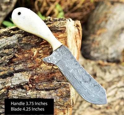 Gareth Bull Shamwari Inspired – 8" Artisan Damascus Knife with Camel Bone Handle & Leather Sheath - Korvel