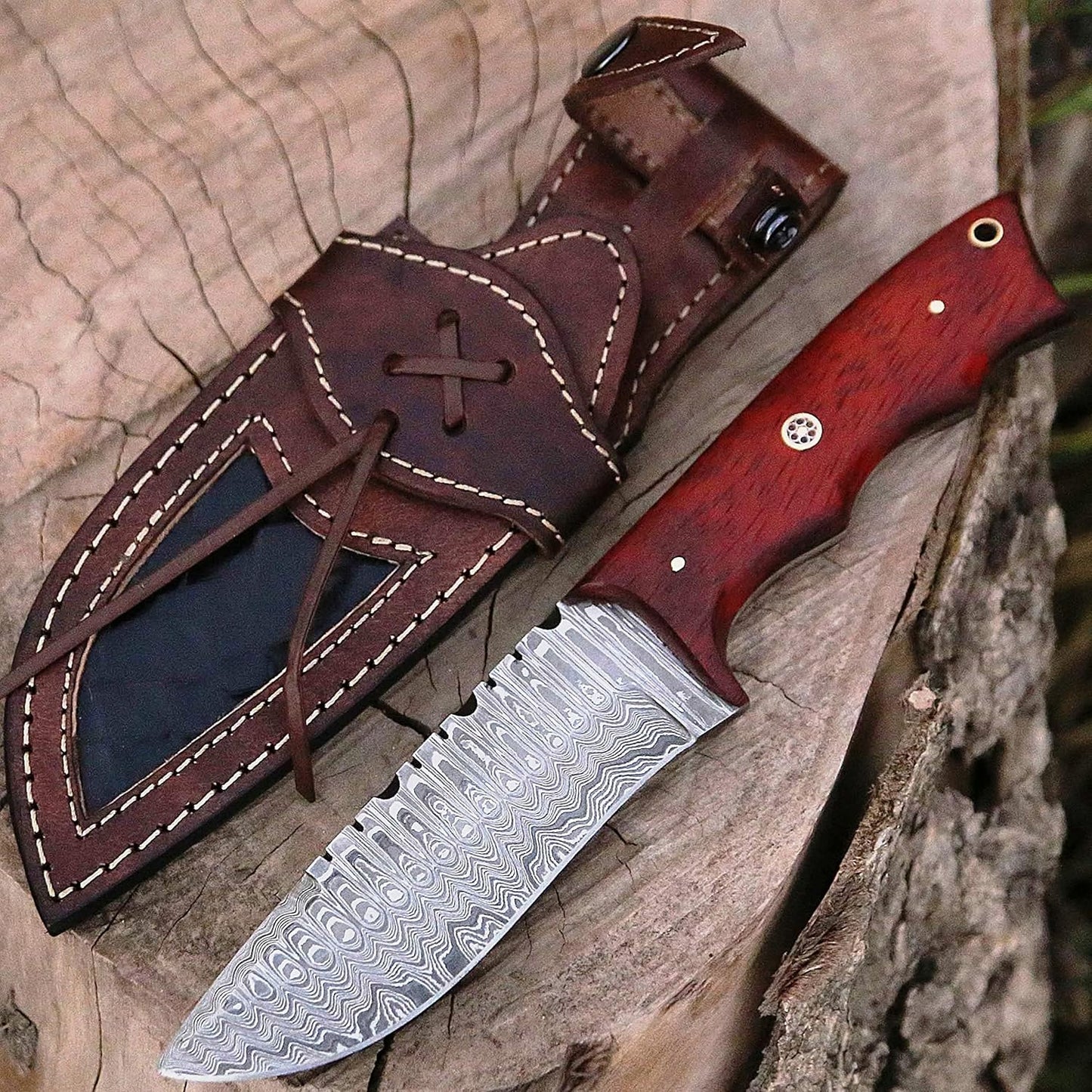 Artisan Crafted Damascus Steel Skinner Knife with Padauk Wood Handle – 4.5” Blade - Korvel