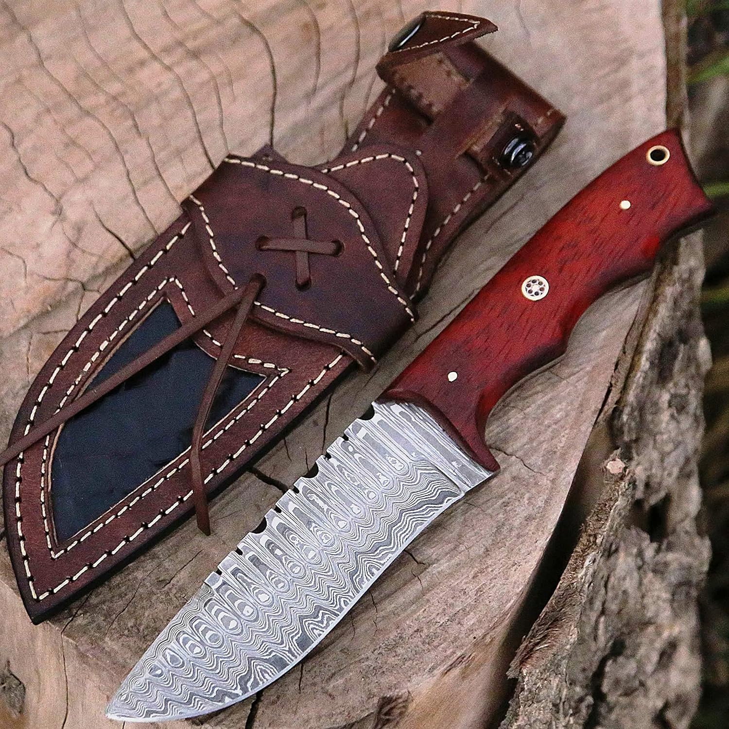 Artisan Crafted Damascus Steel Skinner Knife with Padauk Wood Handle – 4.5” Blade - Korvel