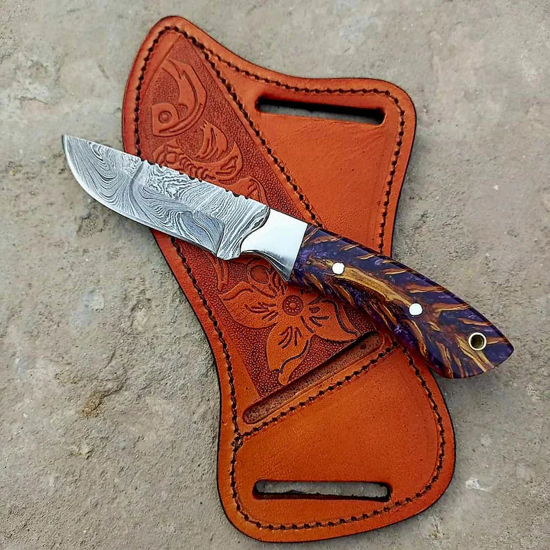 Handcrafted Damascus Steel Cowboy Knife with Pine Cone Handle - Korvel