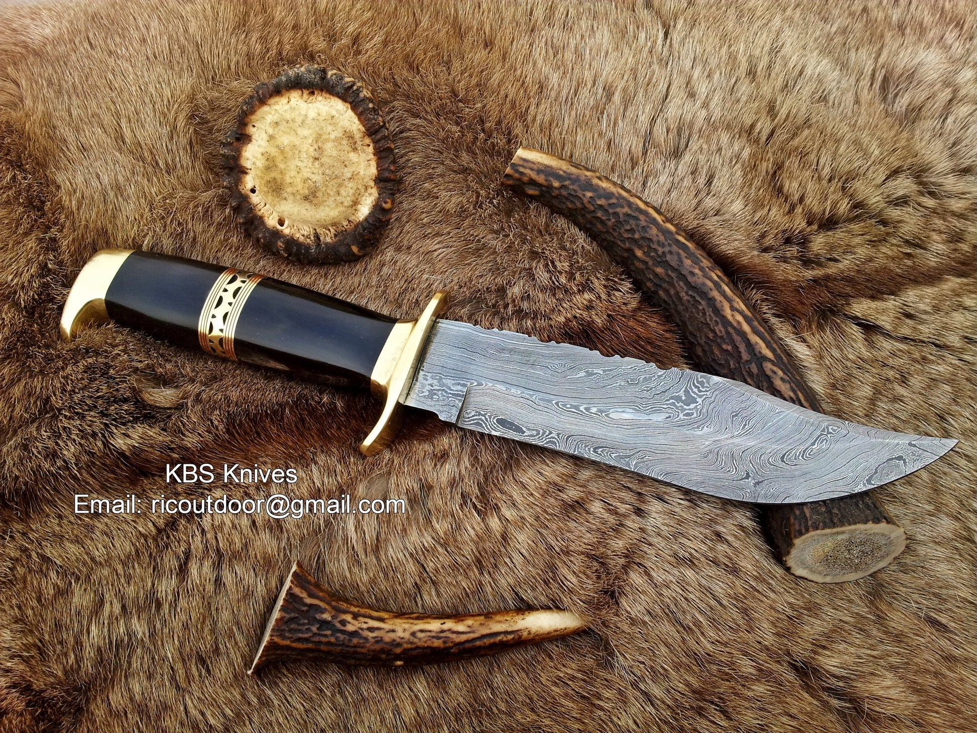Premium Custom Bowie Knife with Damascus Steel & Buffalo Horn Handle - 13" - Korvel