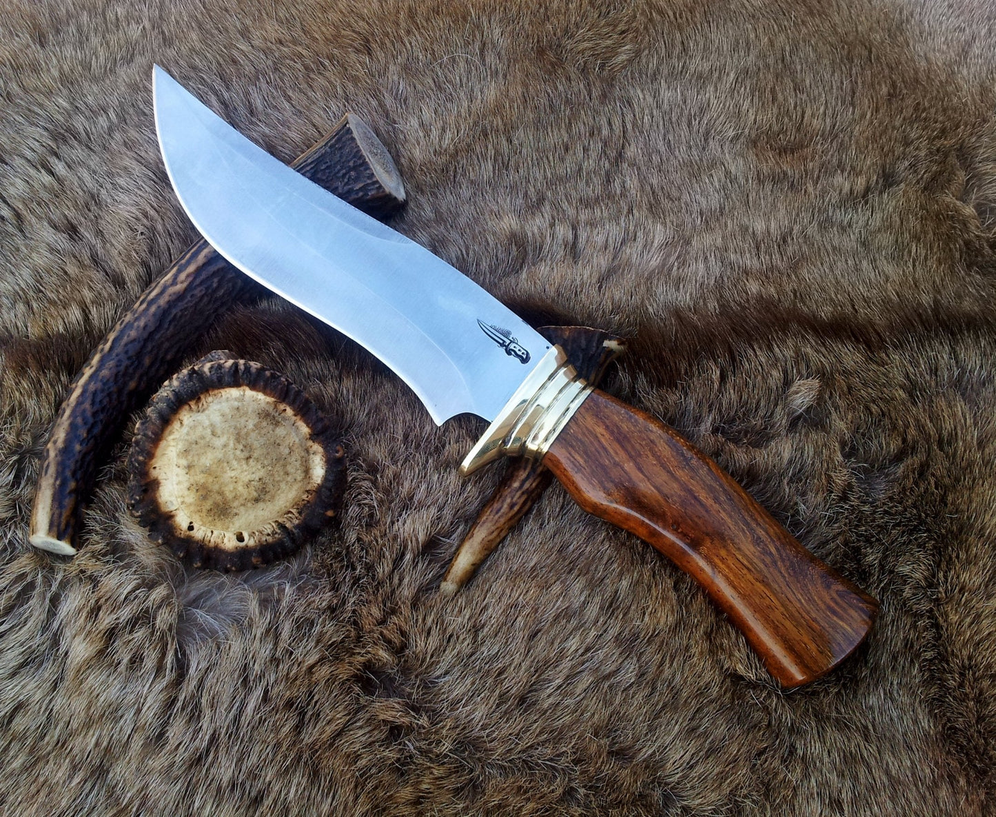 Premium Custom Hunting Bowie Knife - 12" D2 Steel Blade & Rosewood Handle - Korvel