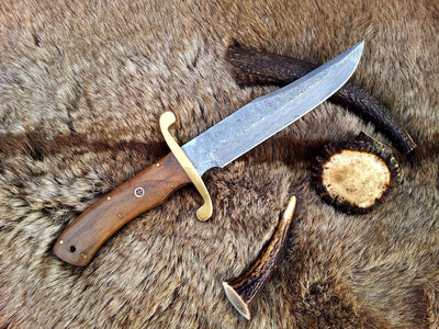 Exquisite Handmade Bowie Knife with Damascus Steel Blade & Rosewood Handle - 13" - Korvel