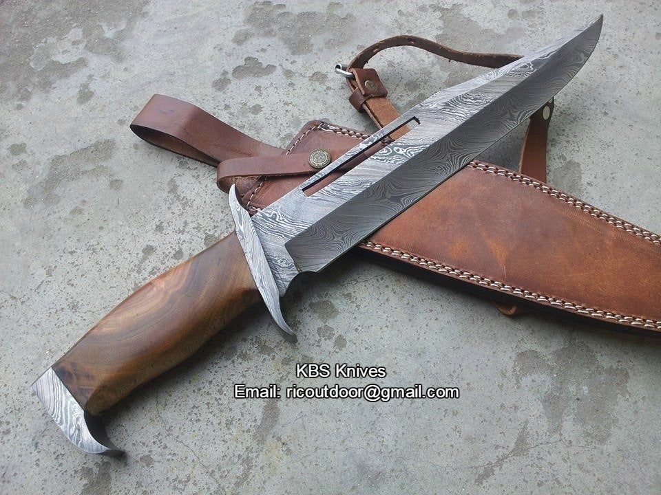 Ultimate Rambo Knife – 17" Handcrafted Damascus Steel Blade with Premium Rosewood Handle - Korvel