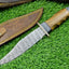 Adventure-Ready Western Boulder Knife – 11" Handmade Damascus Blade with Olive Wood Handle & Leather Sheath - Korvel