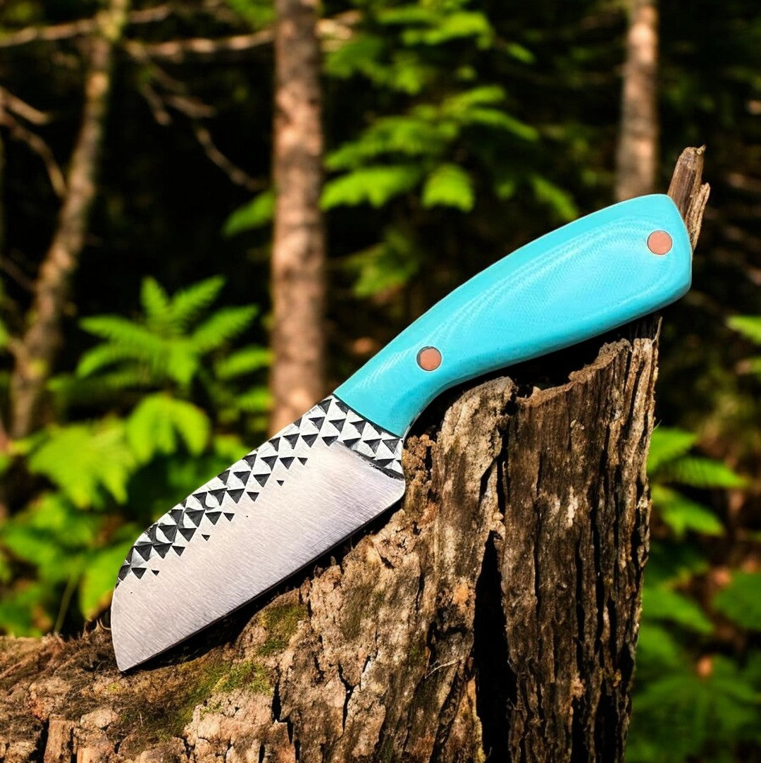 Premium Custom Bull Cutter Knife - 8" Farrier's Rasp Steel with Turquoise G10 Handle & Western Sheath - Korvel