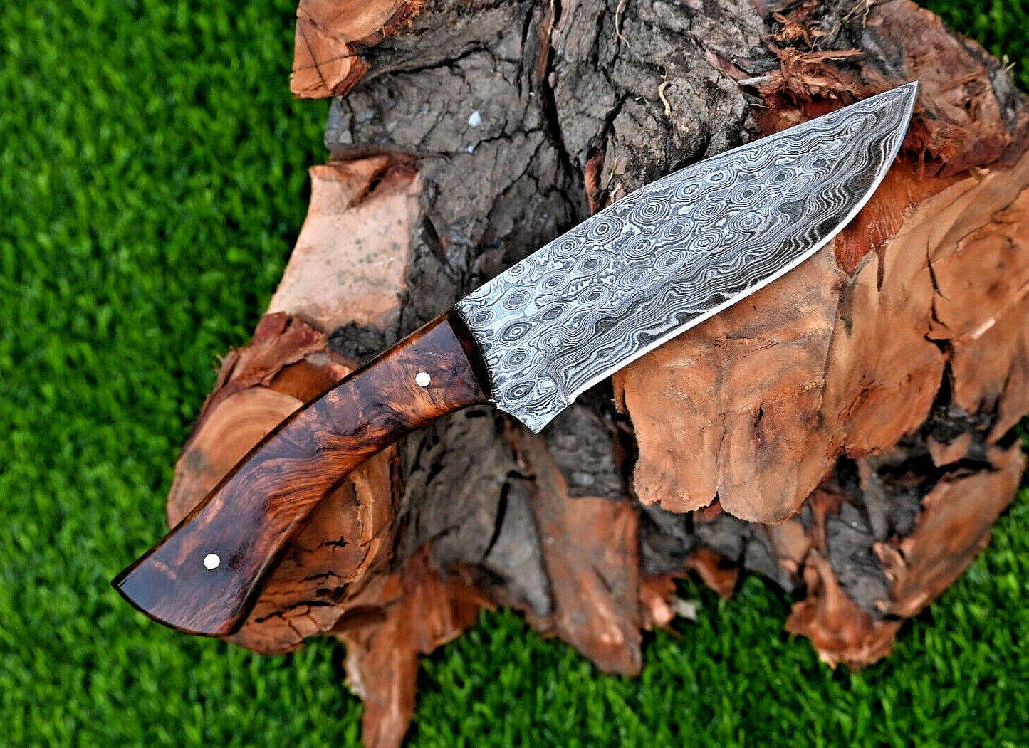 Premium Damascus Steel Hunting Knife – 10" Rosewood Handle with Leather Sheath - Korvel