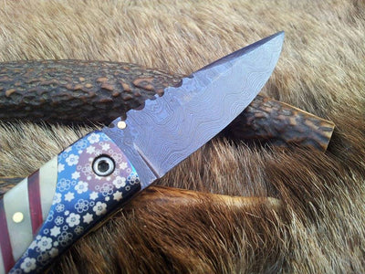 Premium Damascus Steel Folding Pocket Knife with Custom Engraved Bone Handle - Korvel