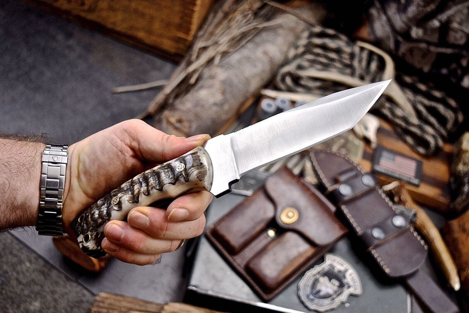 Premium J2 Steel Skinner Knife with Authentic Sheep Horn Handle – 4.5-Inch Blade - Korvel