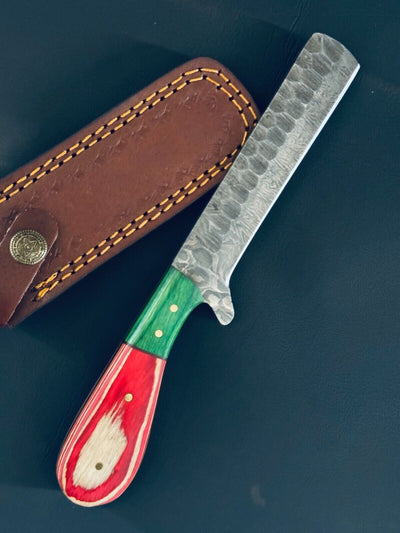 Premium Handmade Bull Cutter Knife - Damascus Steel with Pakkawood Grip - Korvel