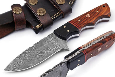 Premium Custom Damascus Skinner Knife with Buffalo Horn & Rosewood Handle - 4.5" Blade - Korvel