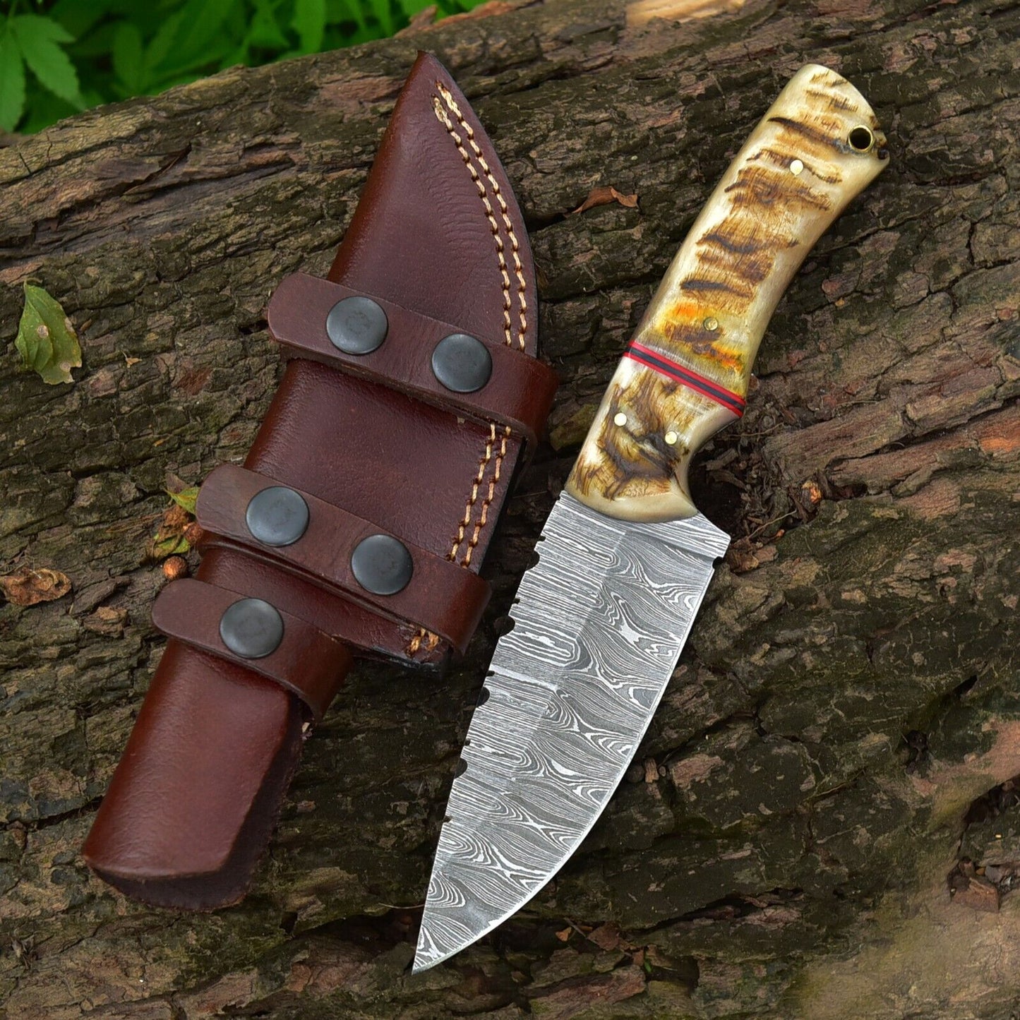 Artisan Damascus Steel Skinner Knife with Unique Sheep Horn Handle – 4.5" Blade - Korvel