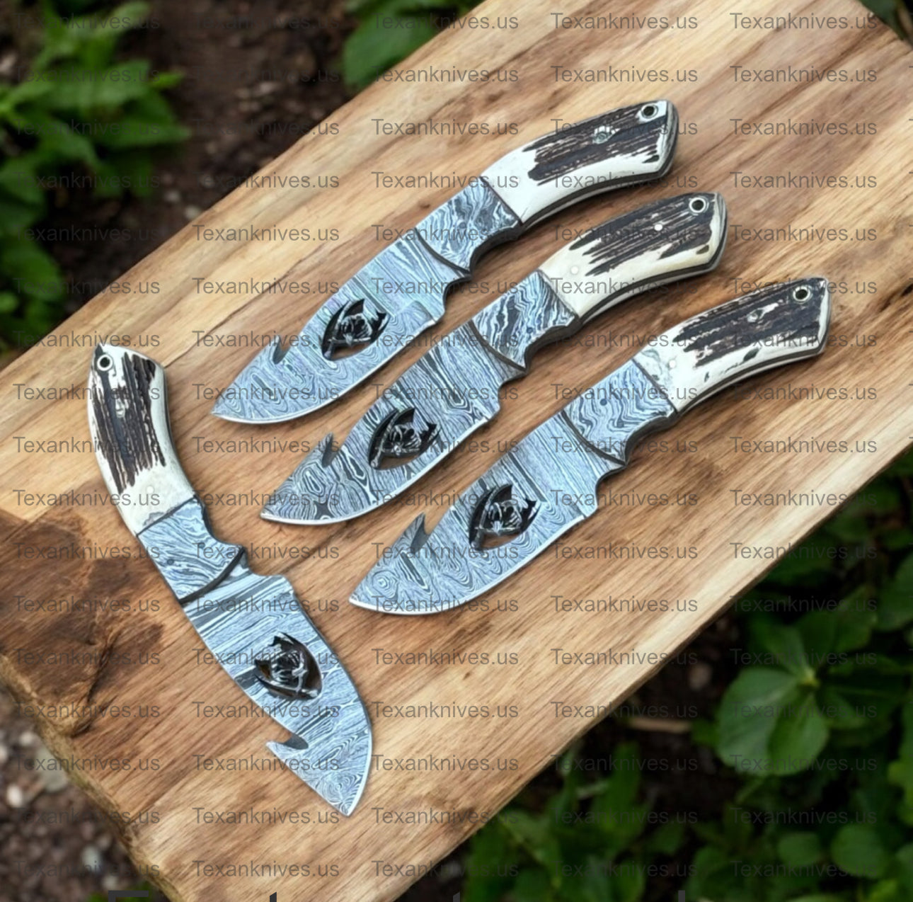 Premium Custom Damascus Guthook Hunter Knife – Stag Horn Handle - Korvel