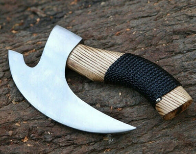 Viking-Style Ax Pizza Cutter - Artisan Crafted with J2 Steel Blade and Hand-Engraved Ash Wood Handle - Korvel