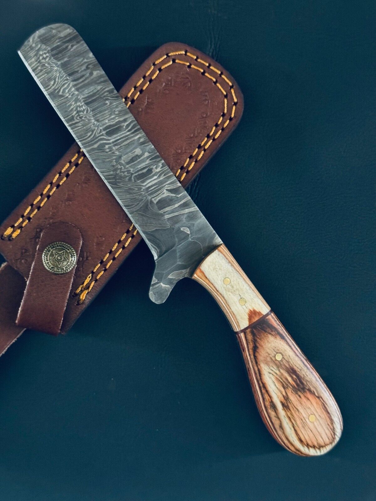 Premium Cowboy Bull Cutter Knife | 5" Damascus Steel Blade with Ergonomic Pakkawood Handle - Korvel