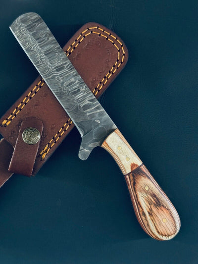 Premium Cowboy Bull Cutter Knife | 5" Damascus Steel Blade with Ergonomic Pakkawood Handle - Korvel