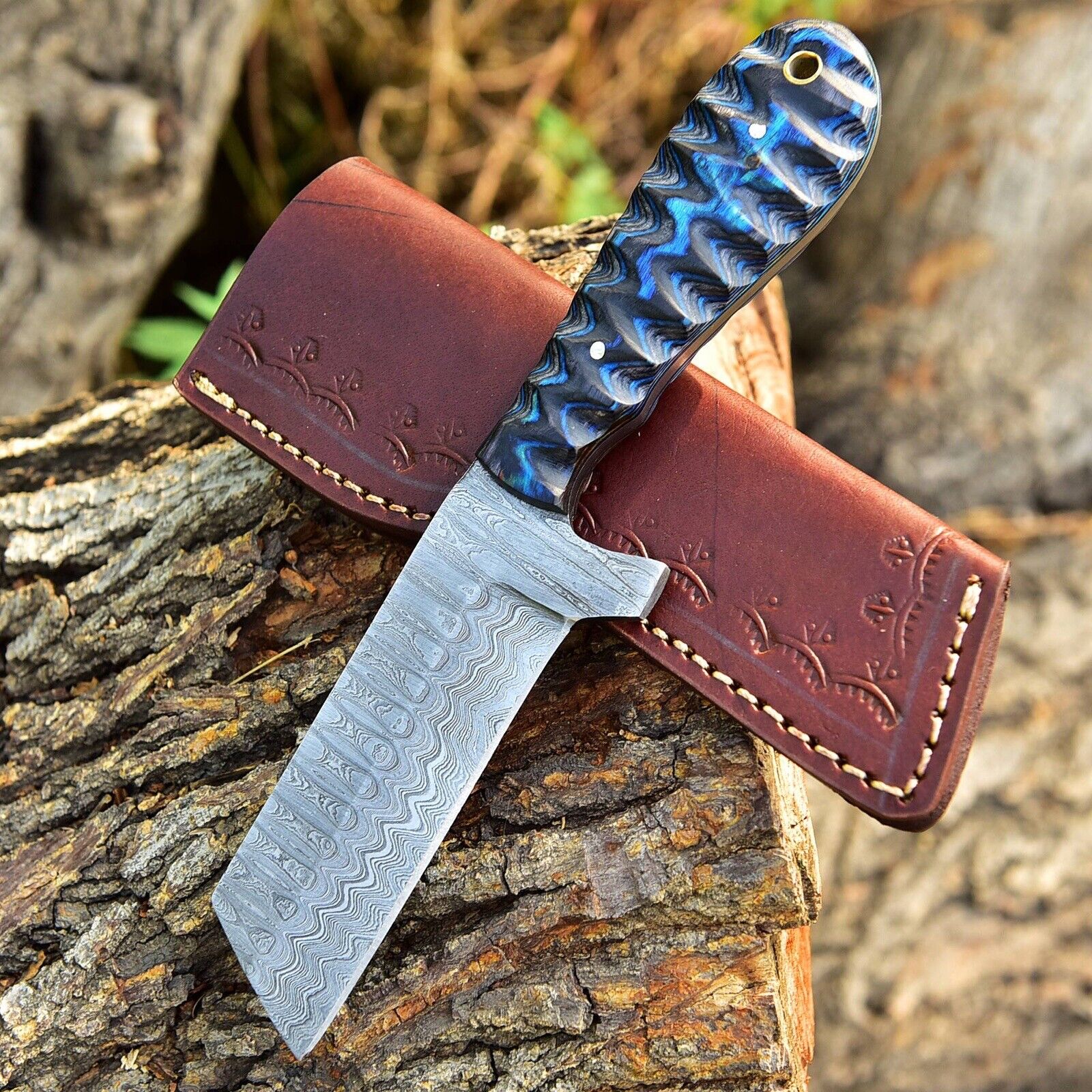 Handcrafted Cowboy Bull Cutter Knife | 4" Damascus Steel Blade - Korvel