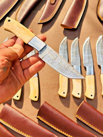 Artisan Damascus Steel Skinner Knife – Camel Bone Handle - Korvel