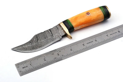 Artisan Damascus Skinning Knife with Exquisite Camel Bone Handle - Korvel